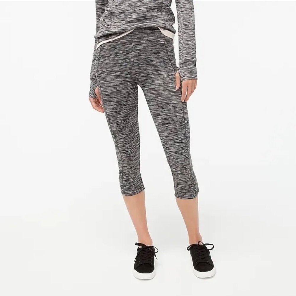 J Crew Womens Cropped Leggings Space Dye Black Shadow Side Pocket size Small
